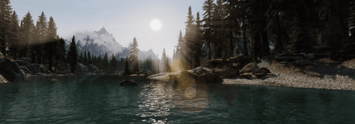 Skyrim (I'm not sure about you, but I could certainly do with turning myself into an elf and walking right into this scene right now!)