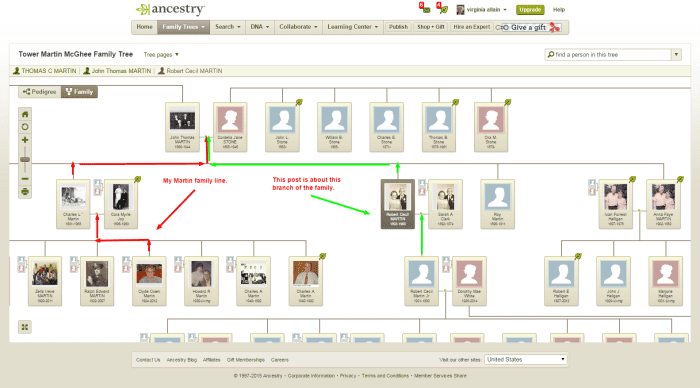 My sister asked how Robert Martin was related to us. Using a screenshot of our family tree on ancestry, I could show her our line back to our great-grandparents and then connect that to Robert.