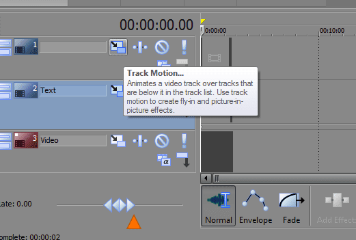 The 'Track Motion' button in Sony Movie Studio Platinum. This option allows you to move all objects around on a single track.