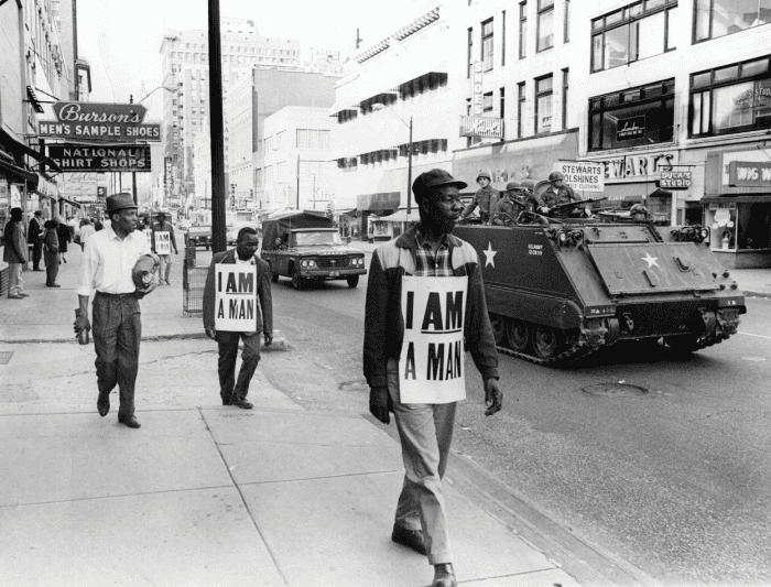On March 29, 1968, more than 3,800 National Guard troops moved into Memphis after rioting and looting, the day before, left historic Beale Street and Main Street cluttered with broken glass and bricks.