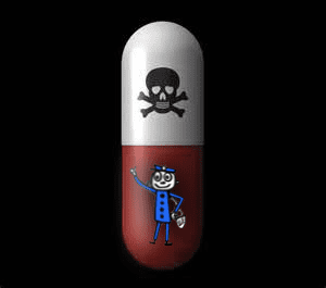 Mr. Zip takes his postal poison in easy to swallow caplets, for quick absorption.