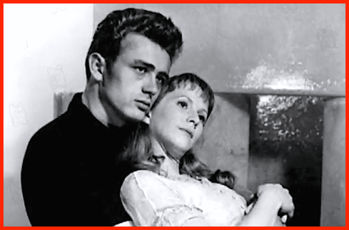 Actress Julie Harris and co-star James Dean in 1955's "East of Eden." Not long after this film's release, Dean died in a tragic car crash while driving his Porsche.