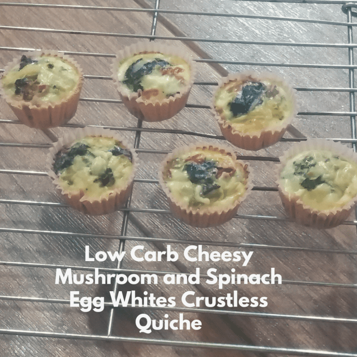 LowCarb Crustless Quiche With Cheese, Mushroom, Spinach, and Egg