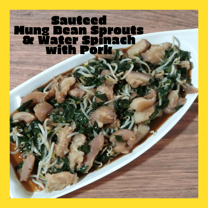 Learn how to make sauteed mung bean sprouts and water spinach with pork