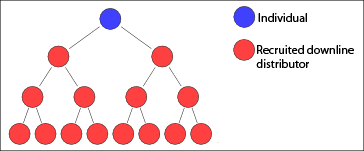 Binary Strategy Model. The consultant has two groups (left and right) and will earn commissions based on the the group that makes less sales of the product.