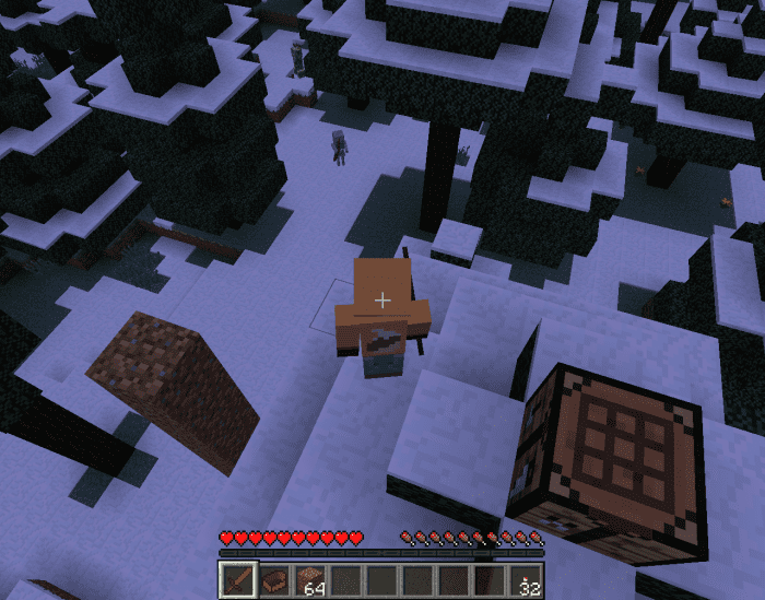 You can use a dirt column to reach the treetops for some extra room and nighttime scenery.