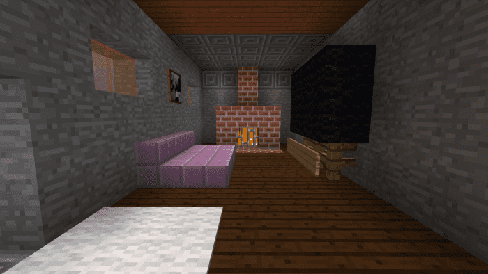 Building a fireplace, television, and couch makes a living room feel more complete.