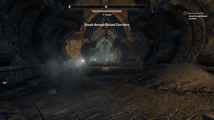 Slipping through the ruined walls of Fort Virak as a simple wisp during the Breaking the Fort quest in The Elder Scrolls Online.