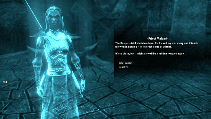 Priest Malvari, a spirit held captive by Magistrix Vox during The Judgement of Veloth quest in "The Elder Scrolls Online."