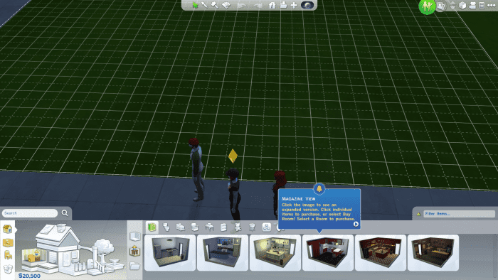 The Build Mode in The Sims 4. You can only purchase new items for sims (outside, say, food or drinks) in the Build Mode.