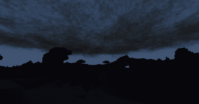 Most of the mod's effects work even better at night, such as when dark clouds completely hide the moon and stars.