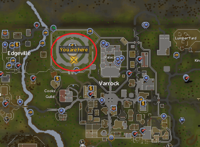 The location of the Grand Exchange in Varrock