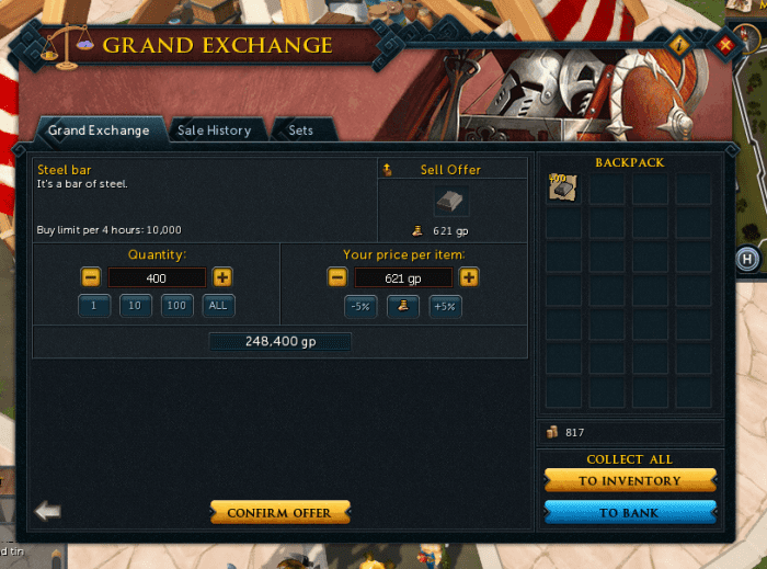 This is the selling window for the Grand Exchange. Here you can select prices and amounts.