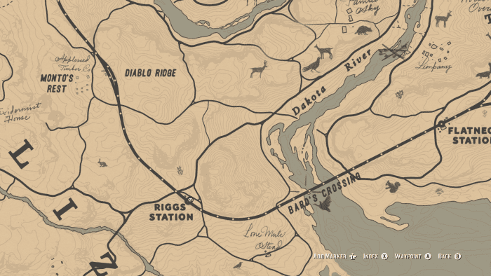 Place a Way-point here on Bard's Crossing as you exit Strawberry. When you get to Rigg's Station there is a possibility of a train being there. No sweat, just ride to the right and follow the tracks, you're going to head here anyway.