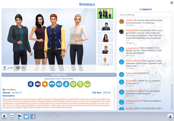 Sims 4 user maudhuy made a faithful recreation of the cast of Riverdale!
