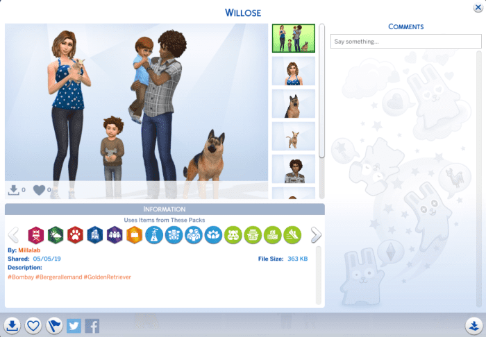 How cute is this family created by Sims 4 player, Millalab? Toddlers and a dog, even!