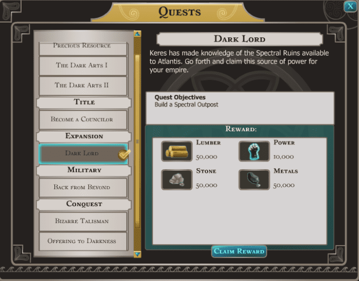 An added bonus to building your new Spectral Ruins is that you get a 10,000 power boost from the quest reward.