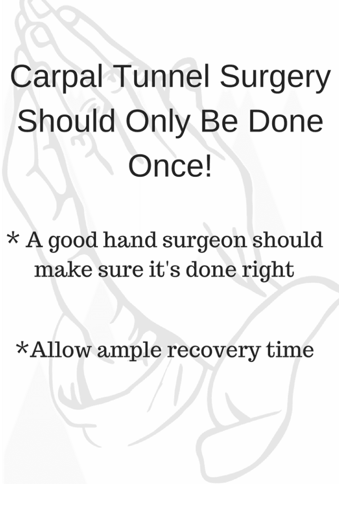 Most important points about Carpal Tunnel Surgery. The symptoms shouldn't return if it's diagnosed properly, the ligament is cut properly - and there is ample recovery time