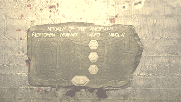 This is the Rituals of the Ancients Display. Aim at the icon to see what you need; it will be glowing if completed. Push the glowing button to collect your reward.