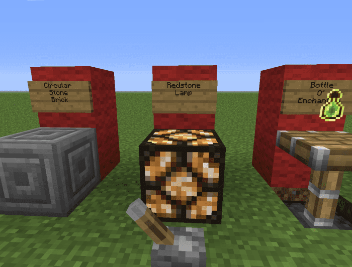 Focus your attention on the middle block. This block can be controlled by redstone to light anything you want. Note the lever.