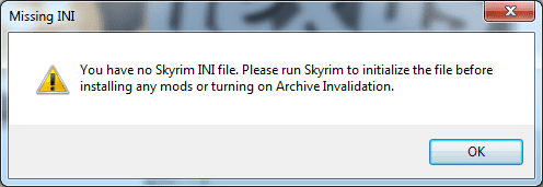 You may receive the above warning from Nexus Mod Manager if you have not yet run Skyrim