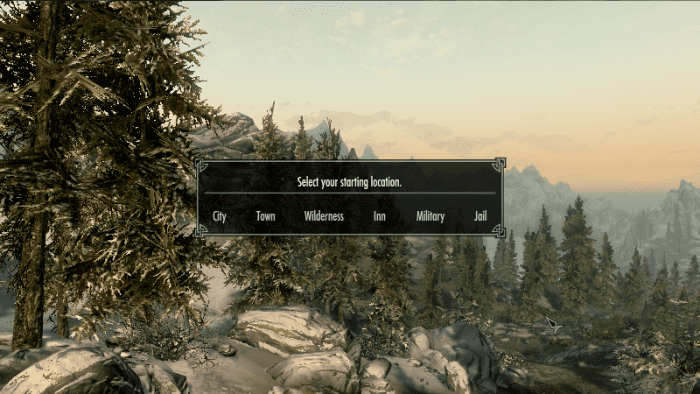 Select where in the game world your new Skyrim character will start.