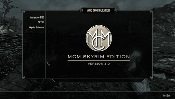 The Mod Configuration menu created by Sky UI in Skyrim.