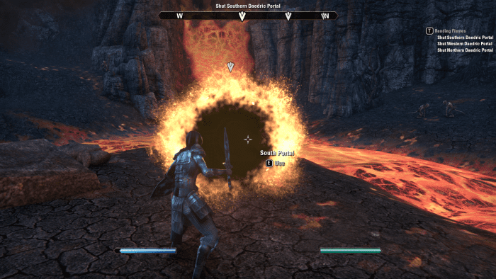 A flaming, demonic portal that needs closing during the Rending Flames quest in The Elder Scrolls Online.