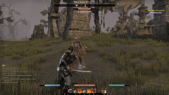 Conducting some Aggressive Negotiations with guards outside Kragenmoor in "The Elder Scrolls Online".