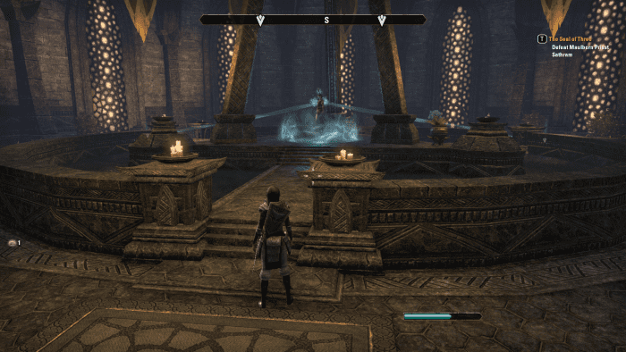 Taking on Vivec, the final boss of The Seal of Three quest in "The Elder Scrolls Online". He is a powerful, tricksy mage with a strong anchor to the world.