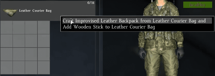 You will be asked if you want to put the Wooden Stick inside the courier bag or craft an Improvised Leather Backpack.