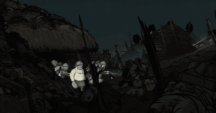 Emile accompanies several other soldiers through the besieged trenches of Chemin des Dames in Valiant Hearts.