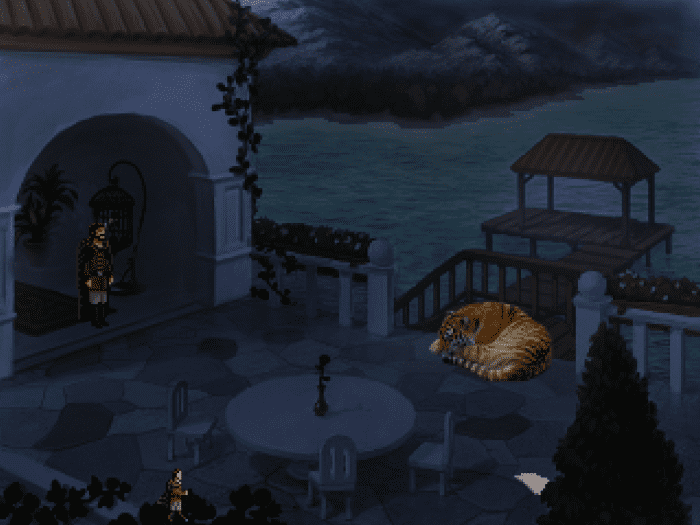 Roehm sneaks into the home of Tyr's mayor in Quest for Infamy - and discovers a large, powerful, and (mercifully) sleeping tiger.