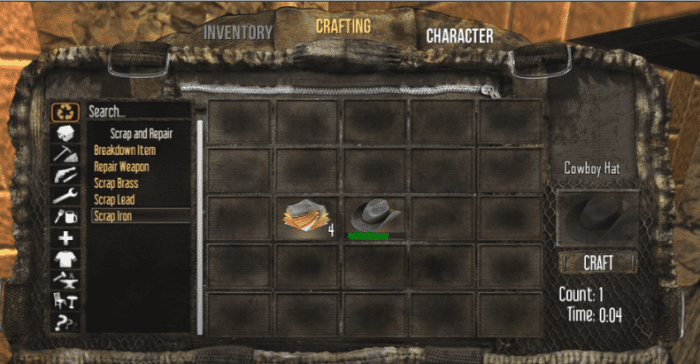 The Cowboy Hat is the only protective gear that can be repaired but not crafted.