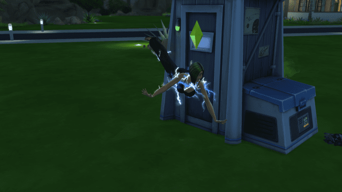 A Sim being electrocuted in "The Sims 4." Never repair electrical items if your Sim has a low Handiness skill.