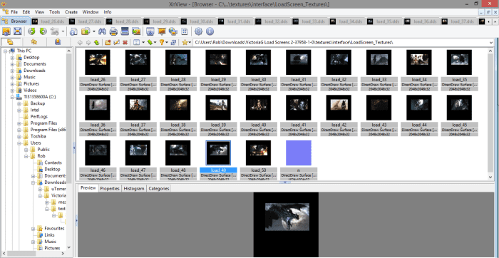 XnView showing all the textures in a particular folder to allow you to identify specific textures from a "Skyrim" mod.