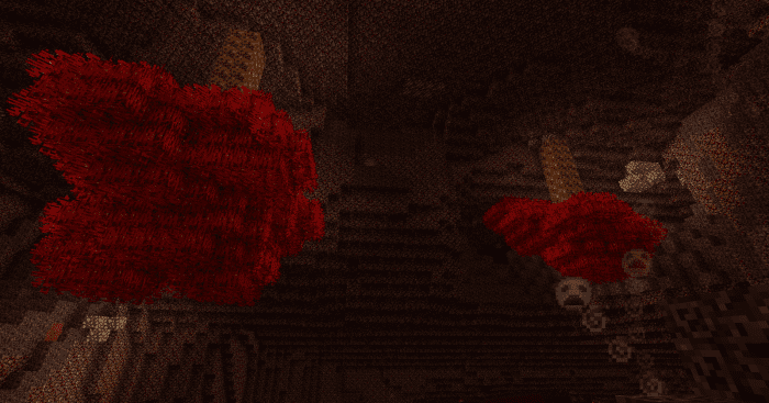 Bloodwood trees are fire-resistant plants that hang from the Nether's roof, and the wood can be made into fairly effective tools and weaponry.