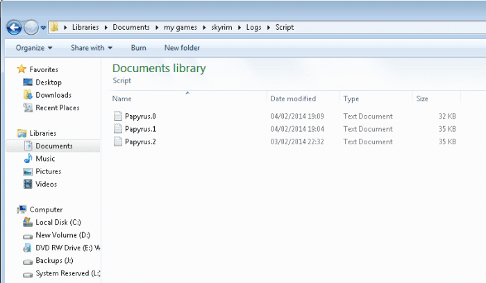 Example of crash or "Skyrim" Papyrus logs.