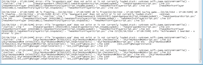 Tidied up Skyrim Papyrus or crash logs to make them more readable.