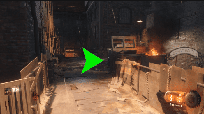 This second location is the walkway leading from the Beast Mode shortcut to the perk room. If here, it will be leaning against the crate. Note: in this picture I have my back to the perk room.
