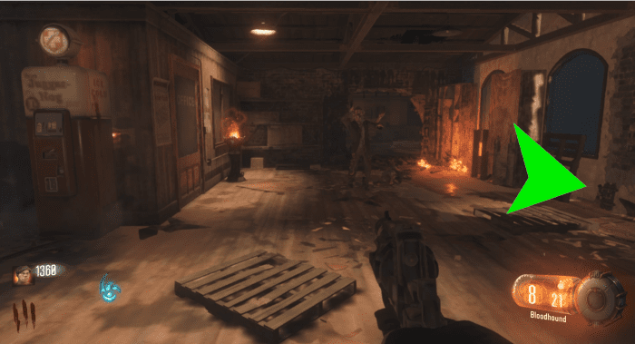 Finally, the bottles could be in the same room as the perk machine, against the wall by the window that is across from said perk machine.