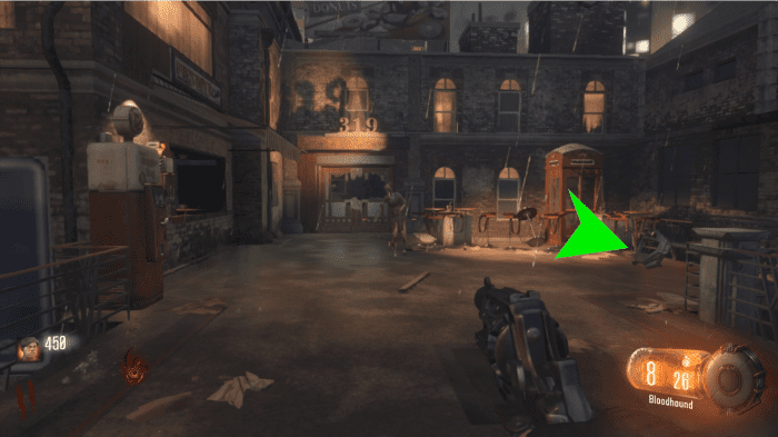 The final possible location is across from the perk machine, leaning against a rail.