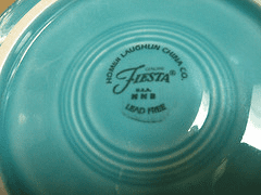 Stamp identification--the same raised H, Fiestaware written in script, or Made in the USA are used on both old and new Fiesta, so you really can only tell the age from the condition and color. The new colors are similar, but a little different.