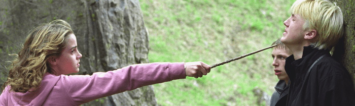 Hermione strongly considers Transmogrification Torturing Draco... Okay, maybe not. Hey, there aren't any pictures of this one!
