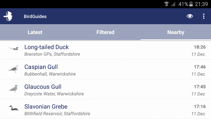Mobile phone apps like BirdGuides allow me to keep track of rare bird sightings across the UK and near to my location.