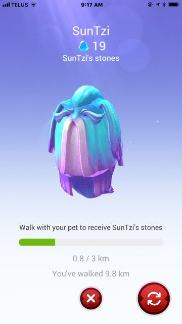 In this view the SunTzi is my pet. And for every 3 kms I walk with him, I receive a candy that can be used to evolve or power up.