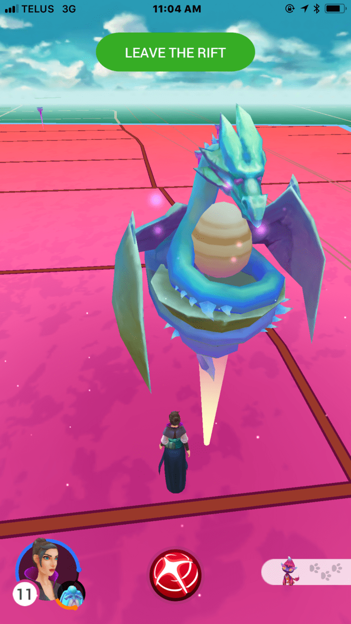 In this view you can see that the rift area is colored a pink color with a blue border. If you exit this border without pressing "leave the rift", you will not see any creatures or objects such as a Pillar of Abundance.