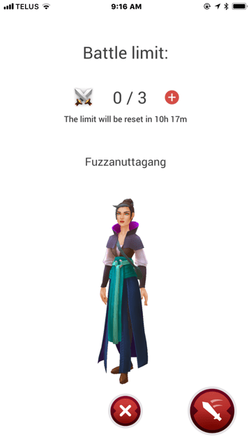 In this battle view on "Draconius Go" I have 0 battles out of three left for the day. And must wait at least 10 hours and 17 minutes to battle again.