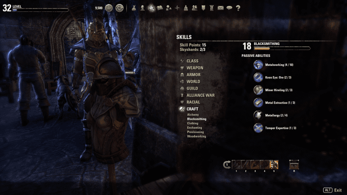 This is the blacksmithing skill window. It is similar as the other two weapon and armor crafting disciplines.
