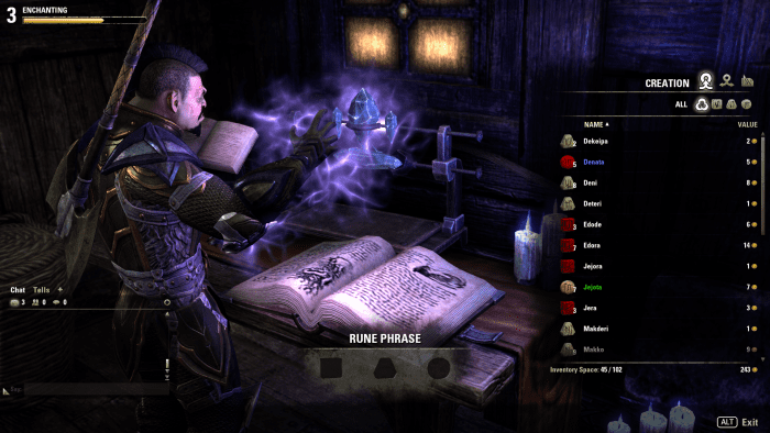This is the enchanting screen. You can see that you need three runes, one of each type to create a glyph.